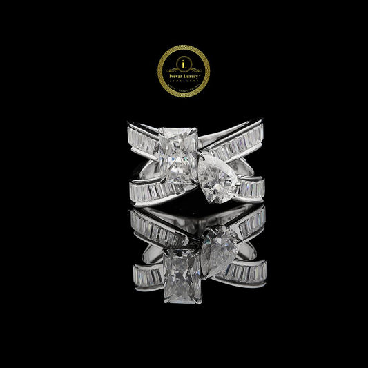 Luxury Toi et Moi Miossanite Diamond Ring with 4.50 TCW Pear & Radiant -Cut Diamonds by Ivevar