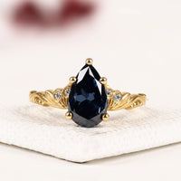 Pear Cut Blue Sapphire Lab Grown Diamond Ring Wedding Band