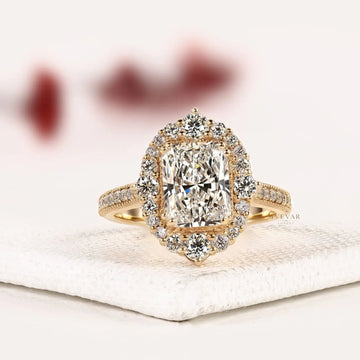 Halo with Pave Accents Radiant Cut Moissanite Diamond Ring