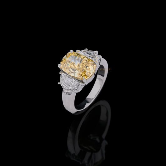 Fancy Vivid Yellow Cushion Lab Diamond With Cadillac Sidestone Ring