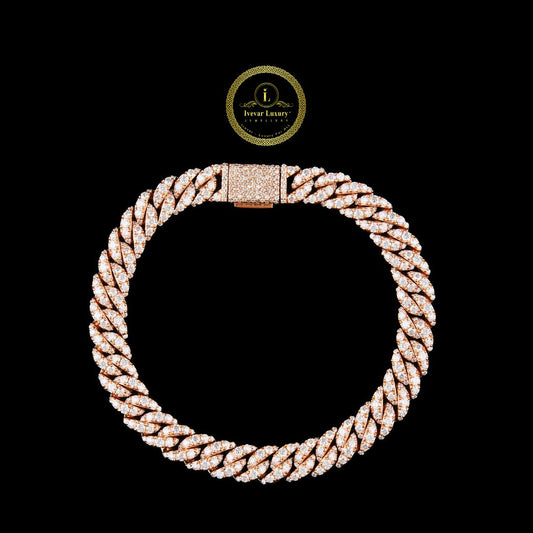 Full Rose Gold Three Rock Full Ice Out Lab Grown Diamond Braclate For Men By Ivevar.