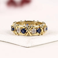 Blue Sapphire and Colorless Lab Grown Diamond Eternity Band