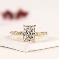 Hidden Halo Pave Set Radiant Cut Lab Grown Diamond Ring