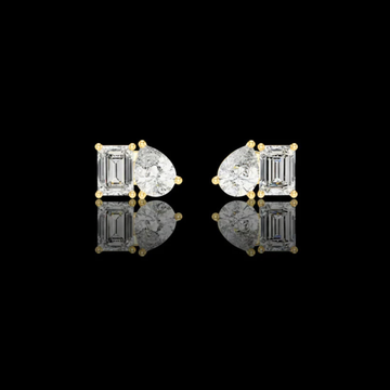 2.00 CT Modern Moissanite Diamond Stud Earrings Featuring Emerald Cut and Pear Cut Duo