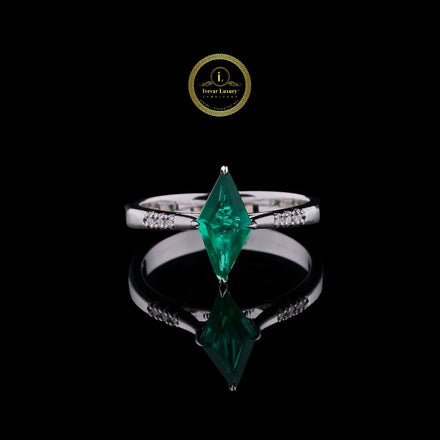 Kite Cut Green Gemstone Pave Lab Engagement Ring