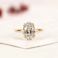 Oval Moissanite Diamond Hidden Halo Personalized Letter "GA" Ring