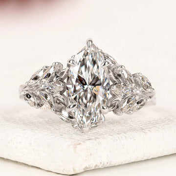 Marquise Cut Lab Grown Diamond Leaf Cluster Engagement Ring