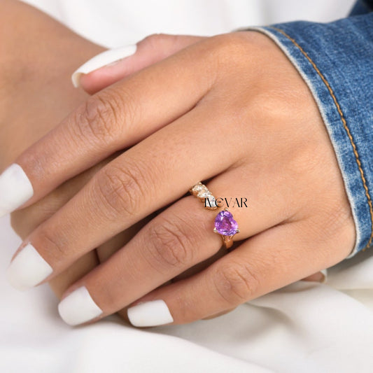 Diamond Halo Radiance Purple sapphire heart diamond open ring #Ivevar