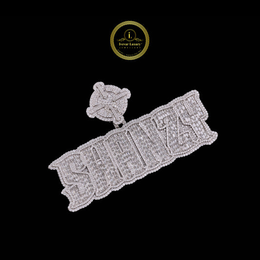 Custom "SWANZY" Nameplate Pendant With VVS1 Baguette Lab Diamond Iced-Out Jewelry