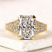 3.50 CT Radiant Cut Lab Grown Diamond Engagement Ring in Yellow Gold with Pave Band Elegant Luxury