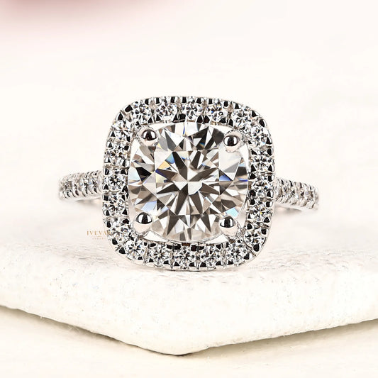 2.00 CT Ivevar Royal Halo Round Moissanite Diamond Engagement Ring