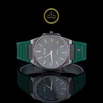 Rose Gold Diamond Bezel Green Strep Watch