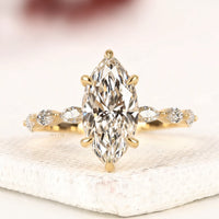 Marquise Cut Lab Grown Diamond Engagement Ring with Marquise Side Stones