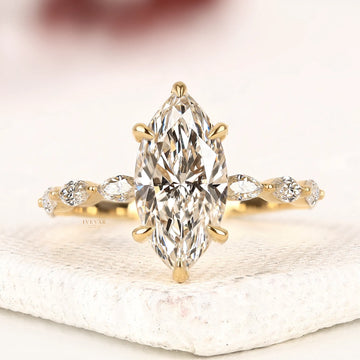 Marquise Cut Lab Grown Diamond Engagement Ring with Marquise Side Stones