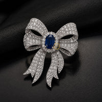 Luxury Bow Brooch with Blue Sapphire-Style Center Stone