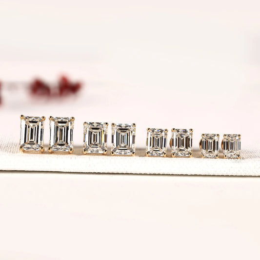 Emerald Cut Moissanite Diamond Stud Daily Wear Earring