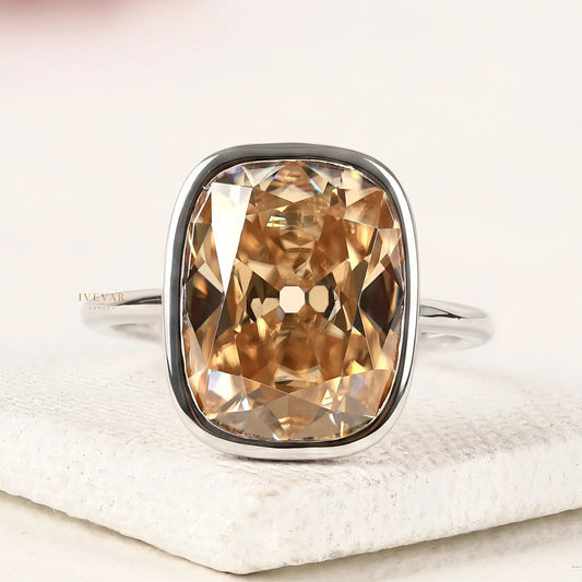 4.00 TCW Elegant Cushion Cut Champagne Lab Grown Diamond Ring in White Gold  Modern Luxury Statement