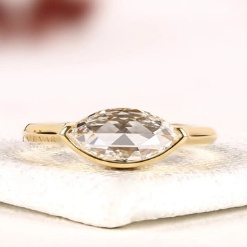 East West Half Bezel Set Marquise Cut Moissanite Diamond Engagement Ring