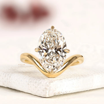 3.00 CT Infinity Oval Cut Lab Grown Diamond Solitaire Ring Sculpted Yellow Gold Elegance By Ivevar