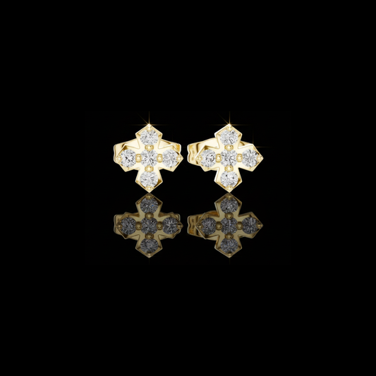 0.18 TCW Refined Geometric Cross Lab Diamond Stud Earrings with Five Stone Cluster For Her