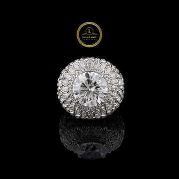 Luxury 3.00 CT Round-Cut Moissanite Diamond Halo Statement Ring in White Gold by Ivevar