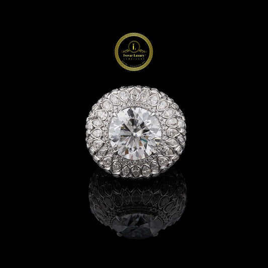 Luxury 3.00 CT Round-Cut Moissanite Diamond Halo Statement Ring in White Gold by Ivevar