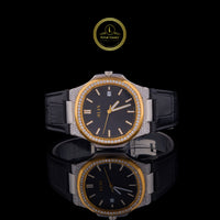 Luxury Diamond-Set Black Dial Bezel Diamond Leather Strap Watch
