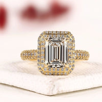 Double Halo with Hidden Emerald Cut Lab Grown Diamond Engagement Ring
