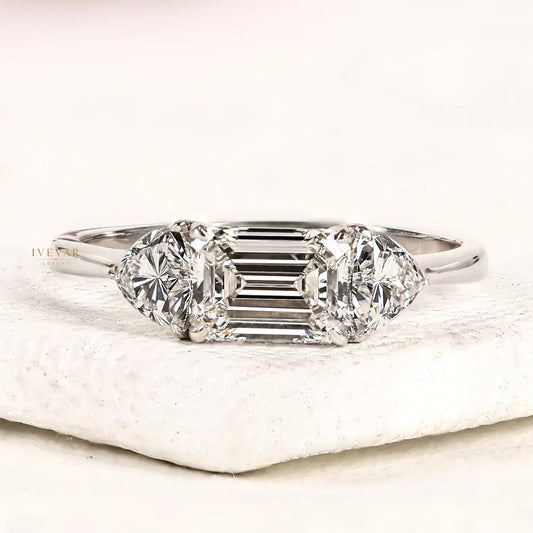 2.00 CT Timeless Emerald Cut Lab Grown Three Stone Engagement Ring By Ivevar