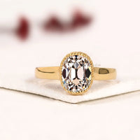 Rose Oval Cut Moissanite Diamond Wide Band Solitaire Ring