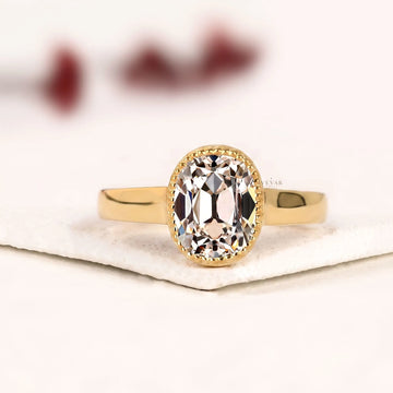 Rose Oval Cut Moissanite Diamond Wide Band Solitaire Ring