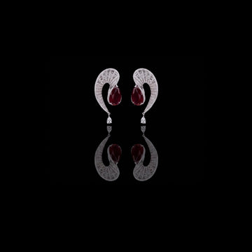 4.02 TCW Luxury Moissanite Earrings Featuring Deep Red Pear Center Stone with Baguette and Round Diamond Accents