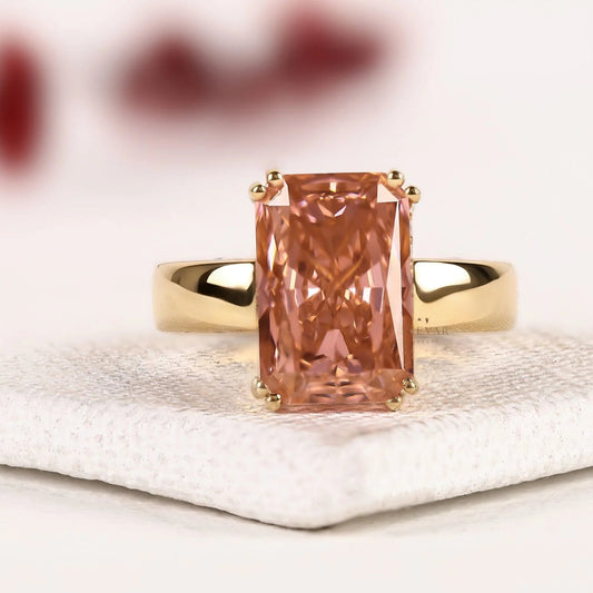 Hidden Set Peach Pink Radiant Moissanite Diamond Engagement Ring
