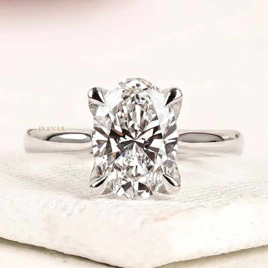 2.50 CT Modern Minimalist Oval Cut Moissanite Diamond Engagement Ring By Ivevar