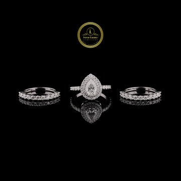 2.50 CT Pear-Cut Halo Moissanite Diamond Bridal Ring Set by Ivevar