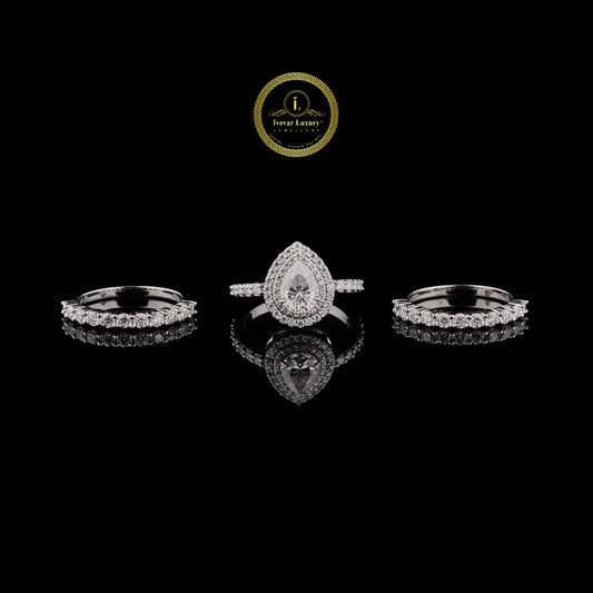 2.50 CT Pear-Cut Halo Moissanite Diamond Bridal Ring Set by Ivevar