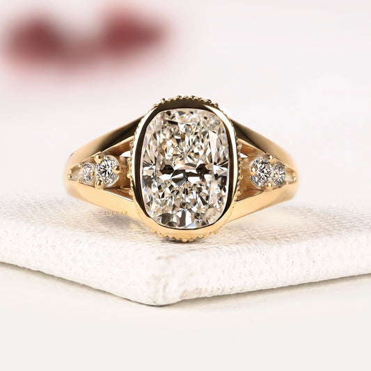 Cushion Cut Bezel Lab Grown Diamond Split Shank Ring