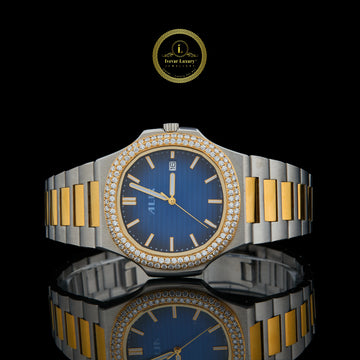 Two-Tone Diamond Bezel Blue Dial Luxury Sports Watch