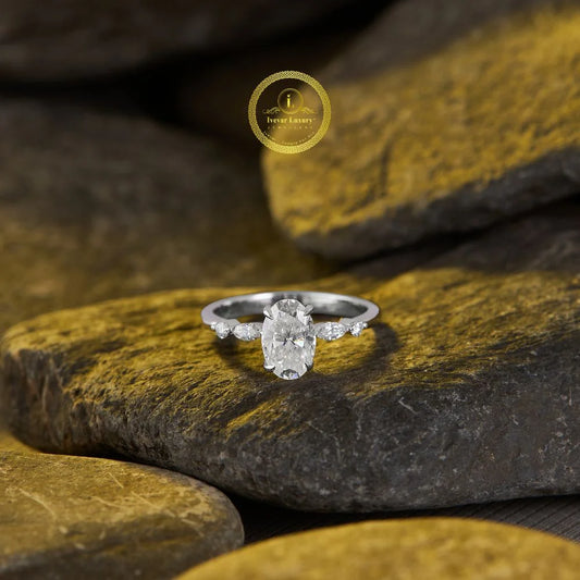 Timeless 2 CT Oval Cut Moissanite Diamond Engagement Ring with Marquise Side Stones By Ivevar