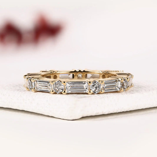 Emerald & Hexagon Cut Moissanite Alternative Diamond Eternity Band