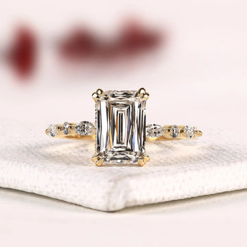 Emerald Cut Pear & Round Accent Lab Grown Diamond Engagement Ring