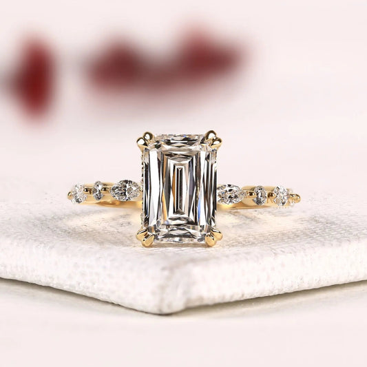 Emerald Cut Pear & Round Accent Lab Grown Diamond Engagement Ring