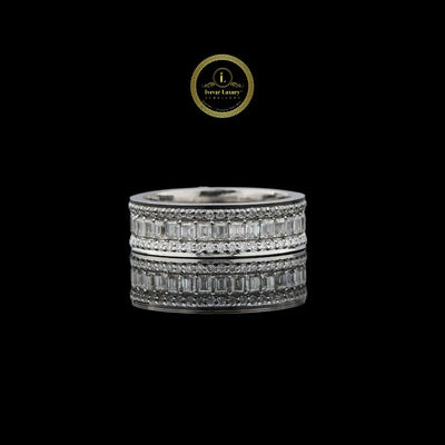 Triple Row Emerald & Round Cut Lab Diamond Eternity Wedding Band