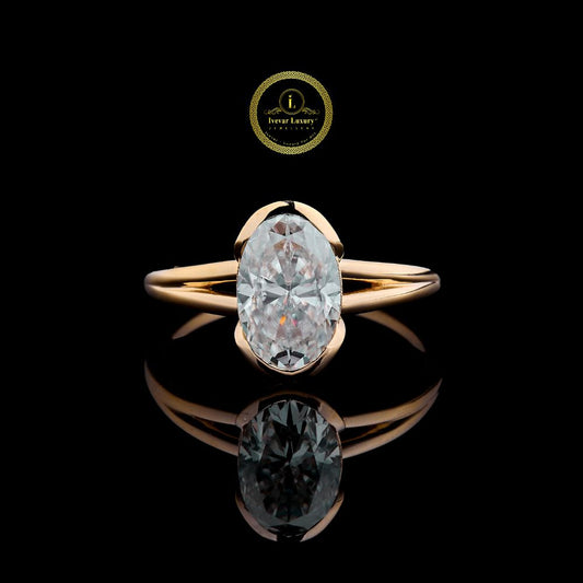 Oval half Bezel 3 CT Lab Grown Diamond Ring in Rose Gold Timeless Elegance By Ivevar