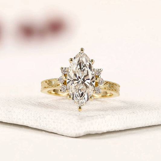 Filigree Inspire Halo Set Marquise Cut Lab Grown Diamond Ring