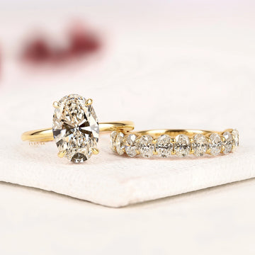 Oval Cut Lab Grown Diamond Bridal Ring Set with Eternity Band