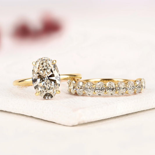 Oval Cut Lab Grown Diamond Bridal Ring Set with Eternity Band