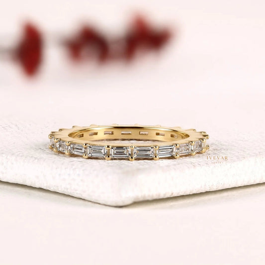 East West Emerald Cut Lab Grown Diamond Stacking Band Ring