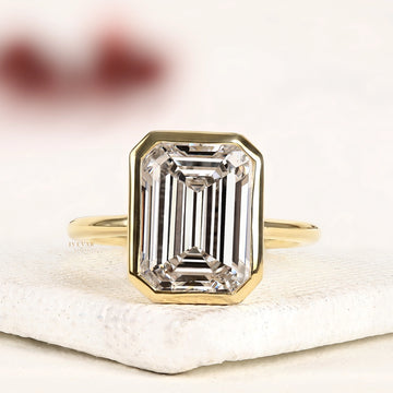 3.00 CT Emerald Cut Moissanite Diamond Solitaire Ring Modern Bezel Luxury in Yellow Gold