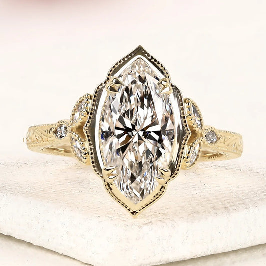 3.50 CT Luxury Marquise Cut Moissanite Statement Ring with Vintage Design By Ivevar